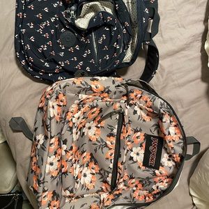 Floral Jansport backpack and Kipling small backpack